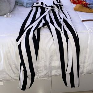 Black and white striped pants with tie